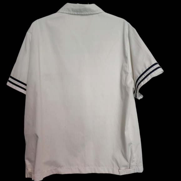 VINTAGE Catalina California White Black Stripe Zip Short Sleeve Beach Swim Shirt - Picture 2 of 6